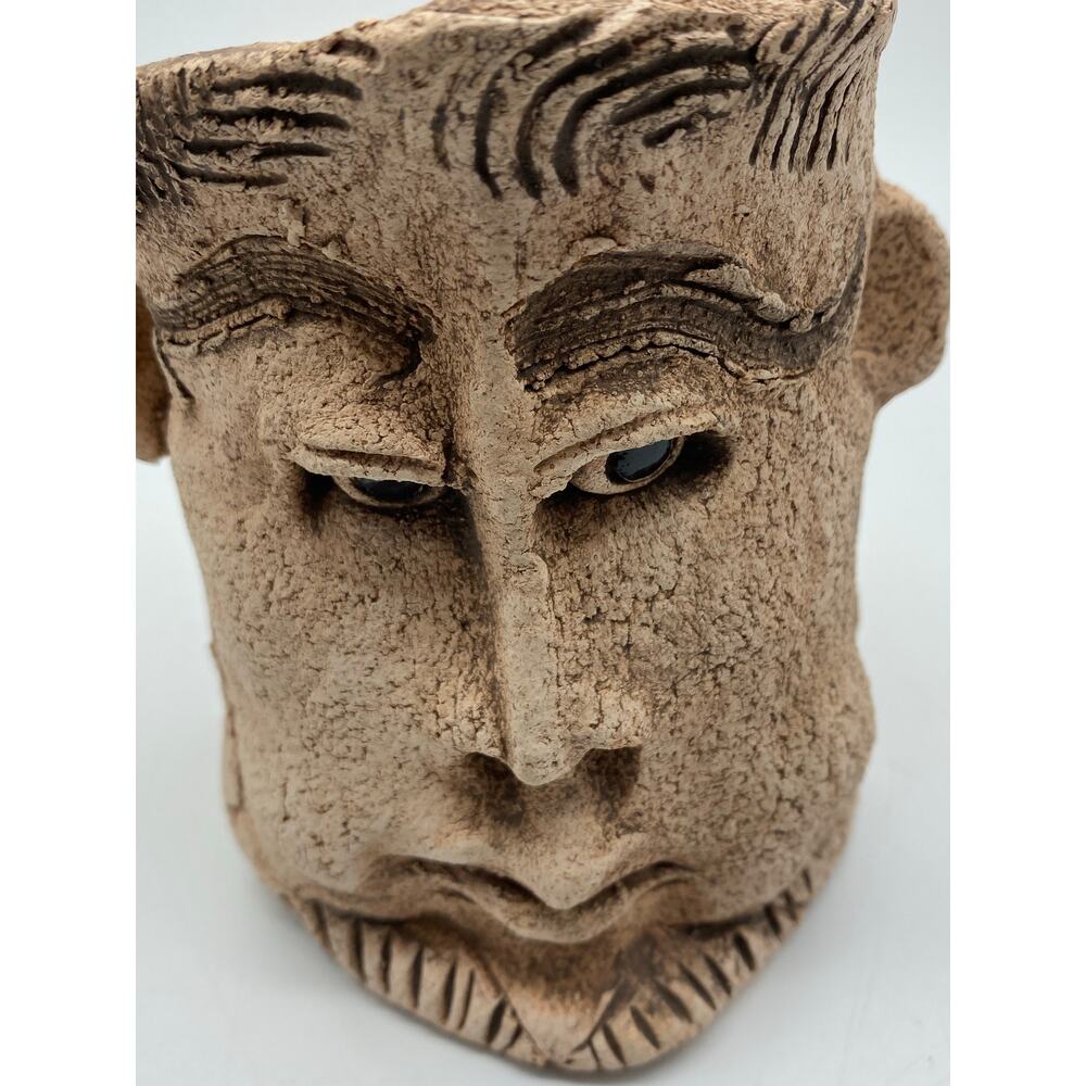 Vintage Studio Pottery Jar Holder Man face Handmade Dad Gift Wall pocket signed - Picture 6 of 9